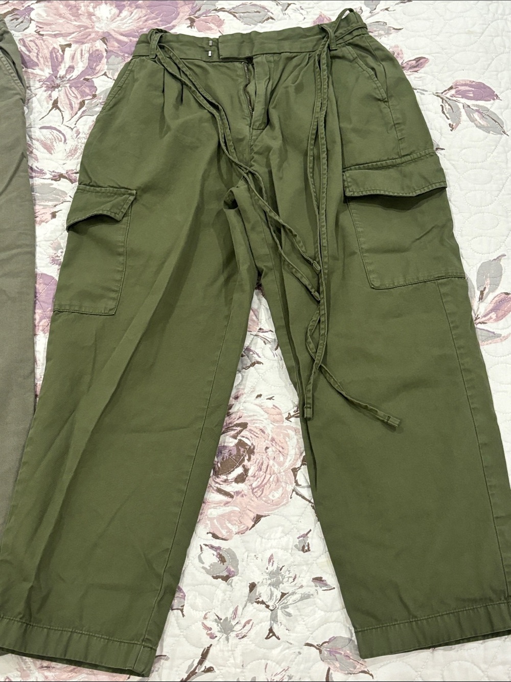 Two Olive Green Cargo & Wide-Leg Pants - Casual Utility Styles - Picture 5 of 7